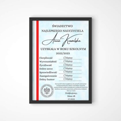 Świadectwo dla nauczyciela